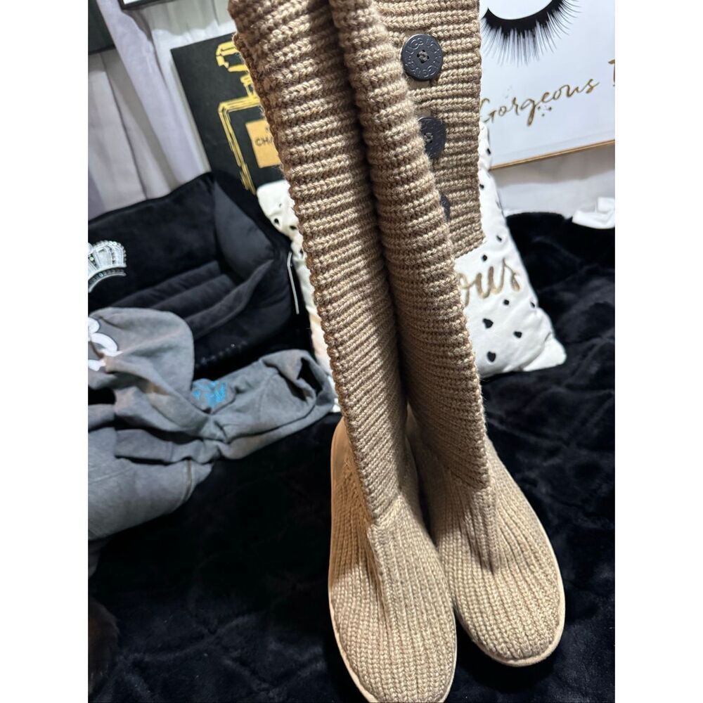 Sz 10 sweater knit tan/brown Cardy UGG boots tall or fold over wear - Picture 5 of 10